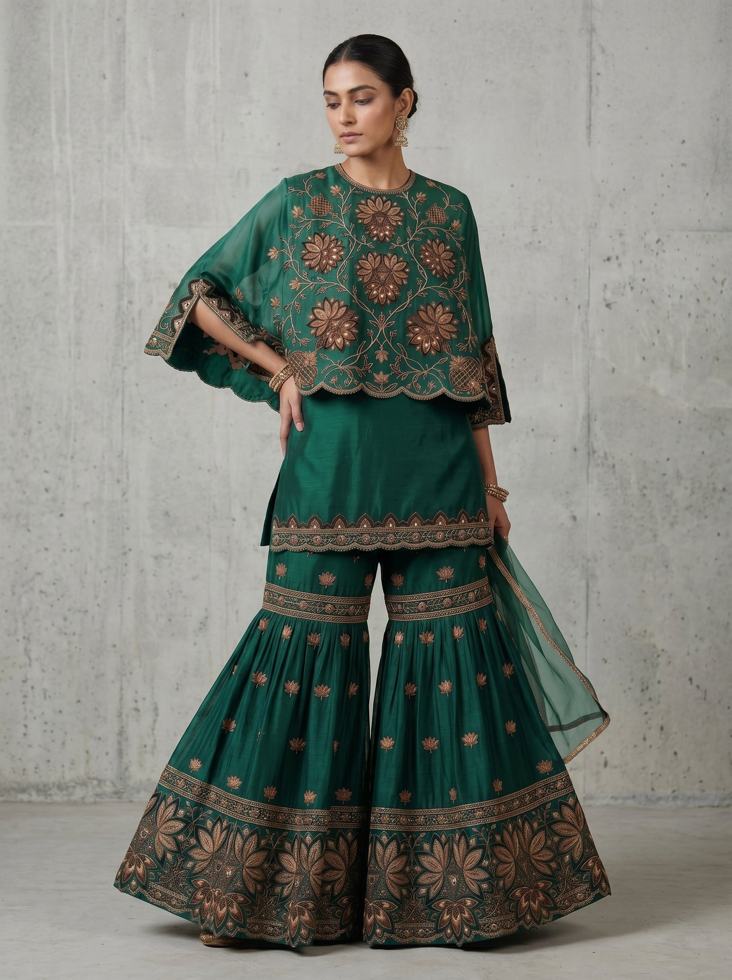 Charcoal Embroidered Georgette | Couture Sharara Set
