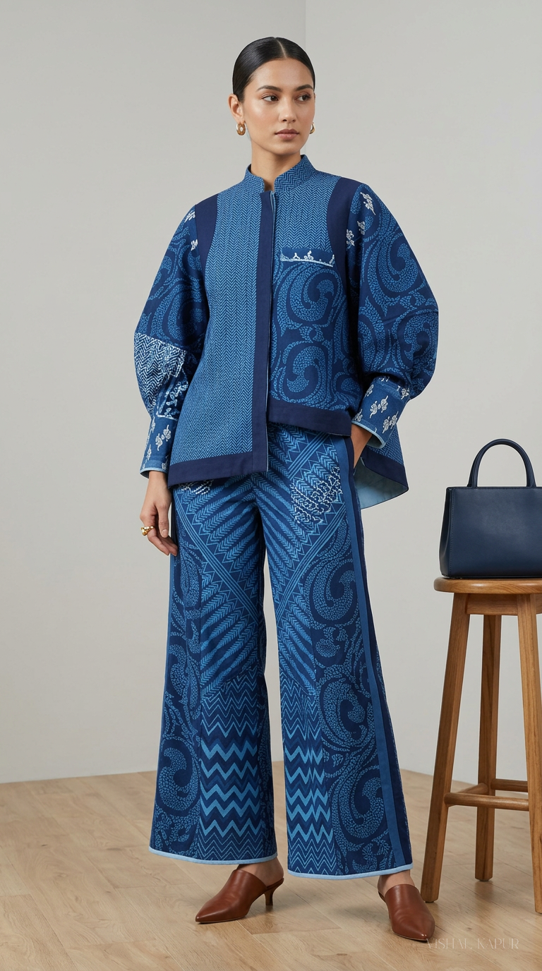 Customised Cotton indigo kurta set