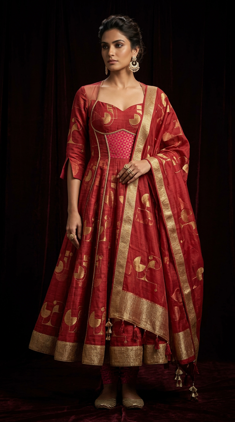 Customised Chanderi Anarkali set