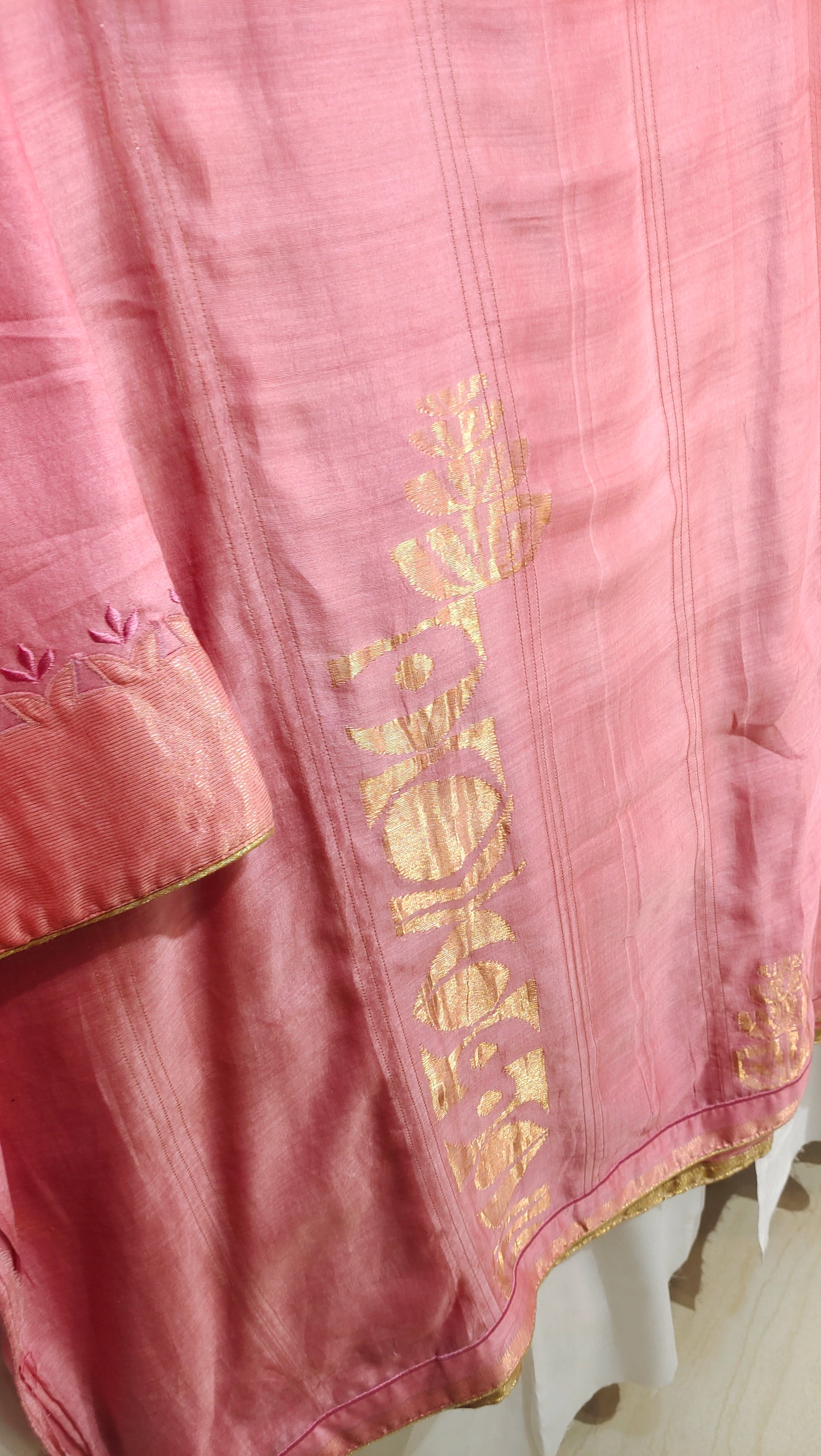 Semi Stitched Casual Chanderi Suitset