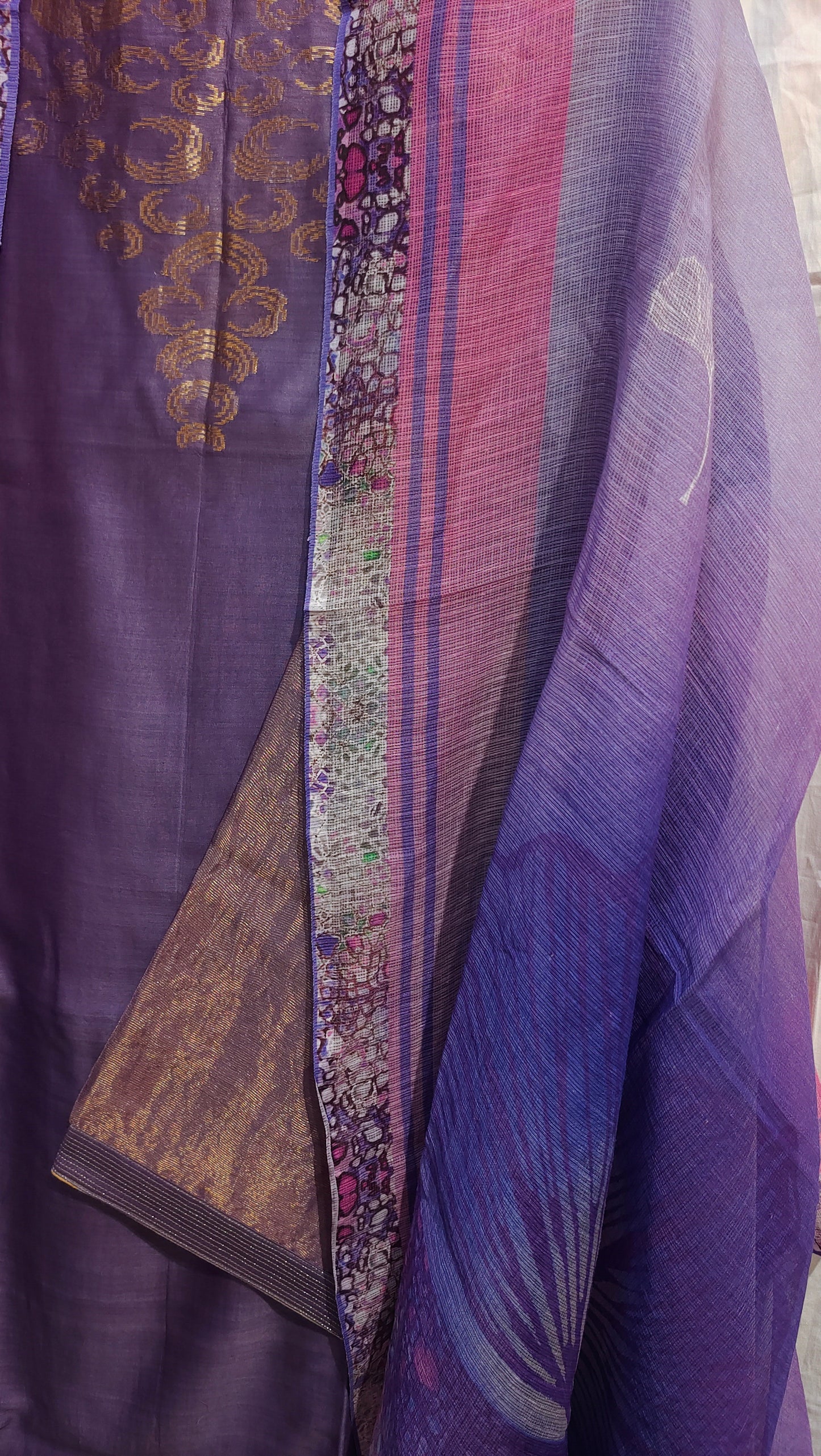 Semi Stitched Casual Chanderi Suitset