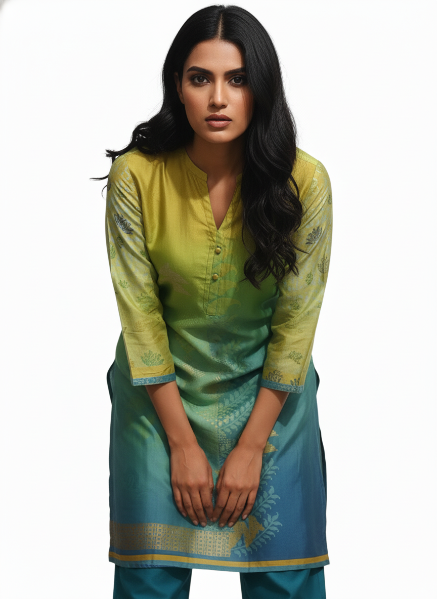 Semi Stitched Cotton Satin Kurta
