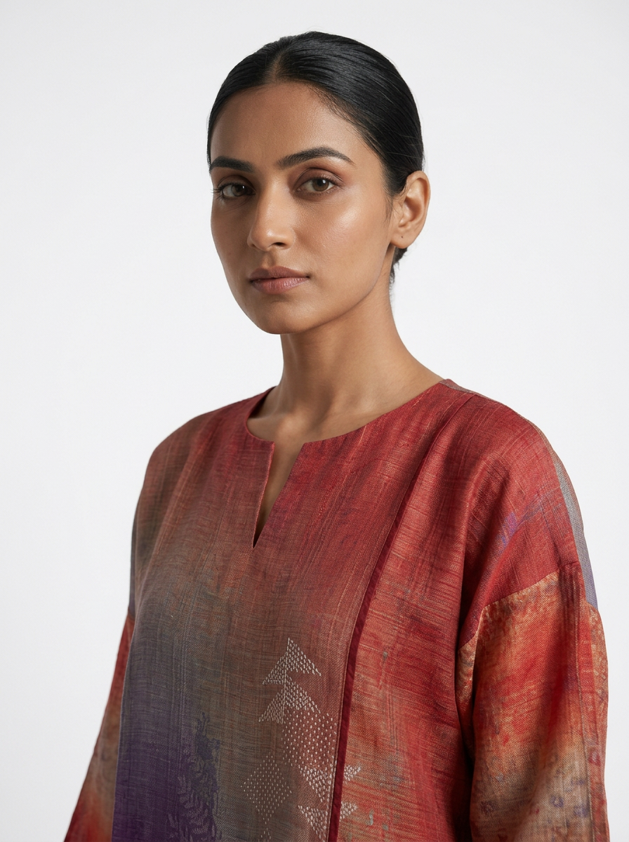 Semistitched kota silk linen Digital Printed Tunic