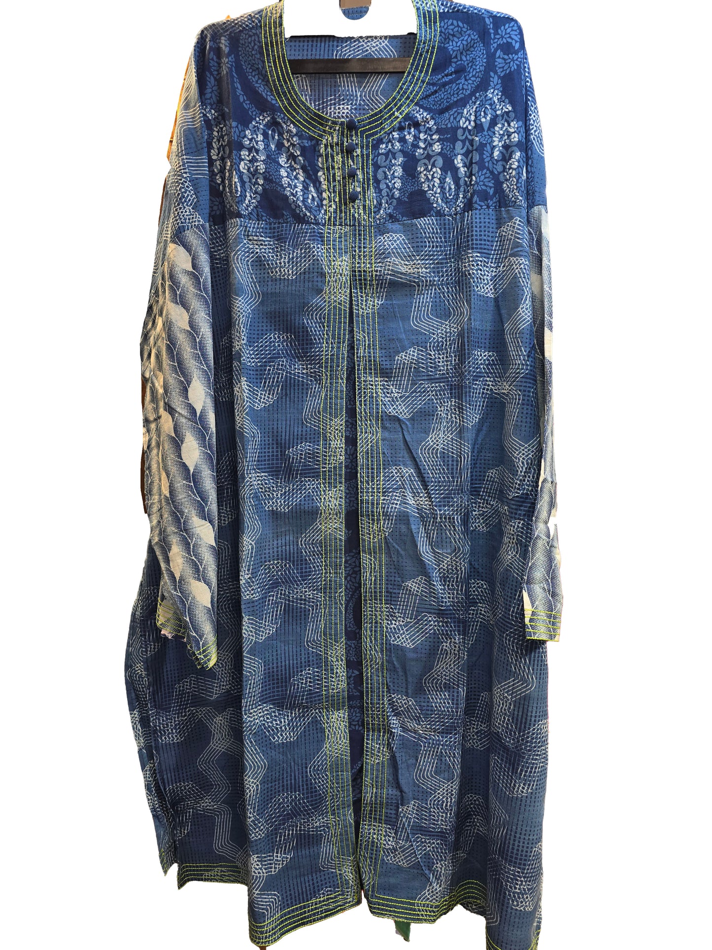 Semi Stitched Cotton Indigo blockprinted Kurta
