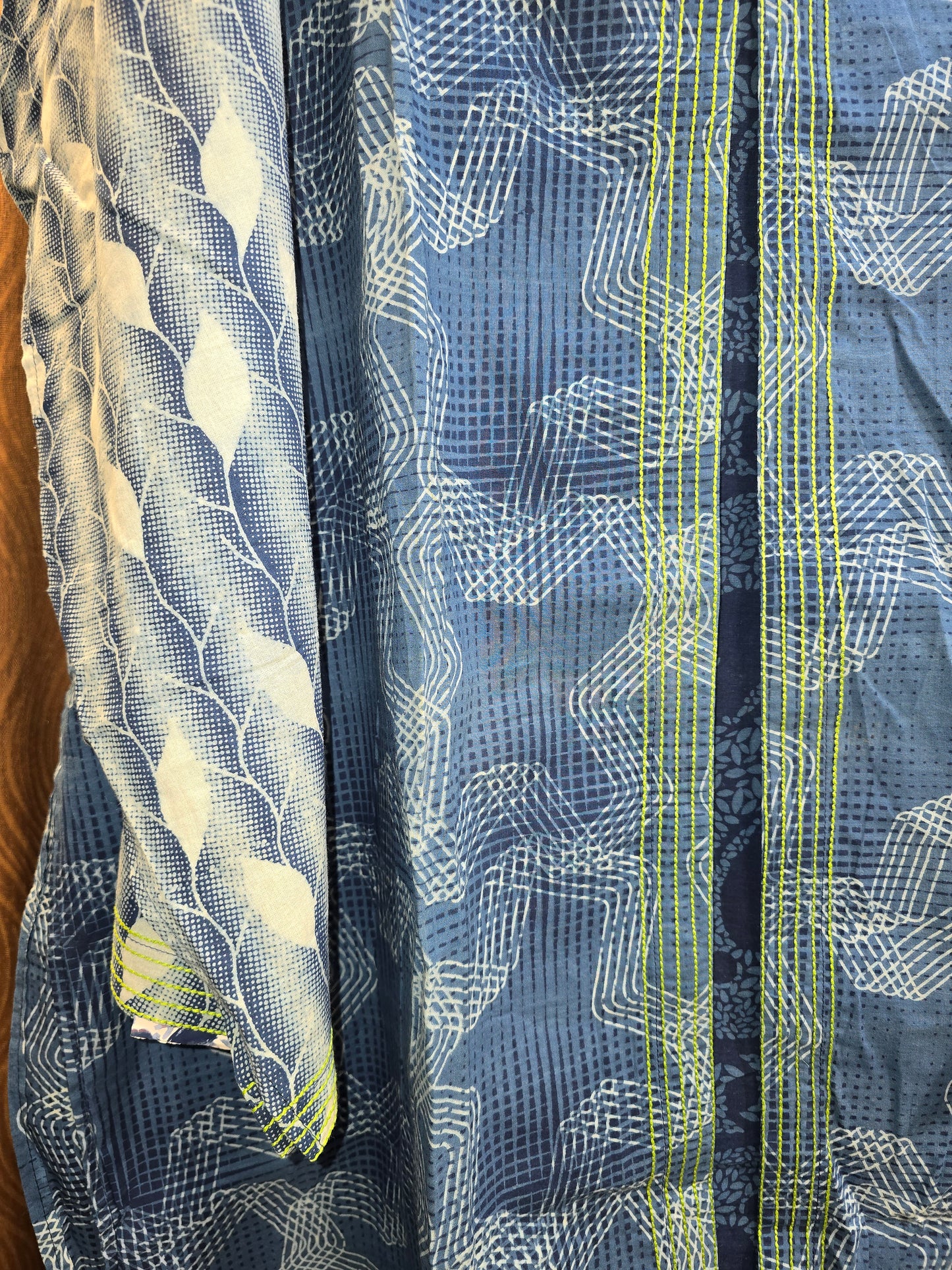 Semi Stitched Cotton Indigo blockprinted Kurta