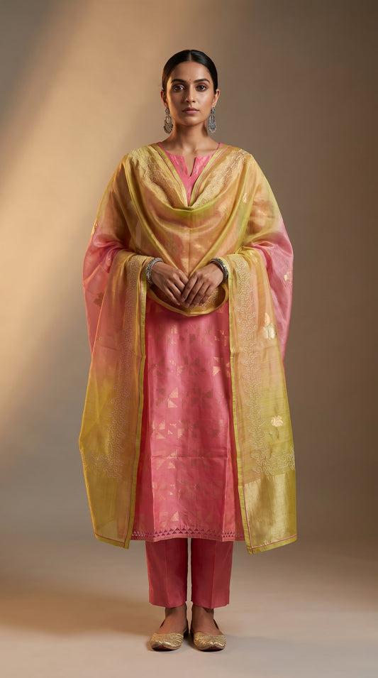 Semi Stitched Chanderi Formal Suitset