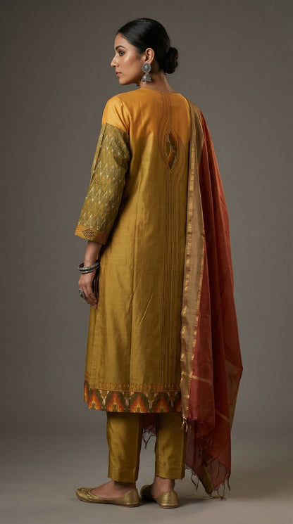 Semi Stitched Chanderi Formal Suitset