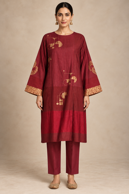 Semi Stitched Chanderi  Formal kurta