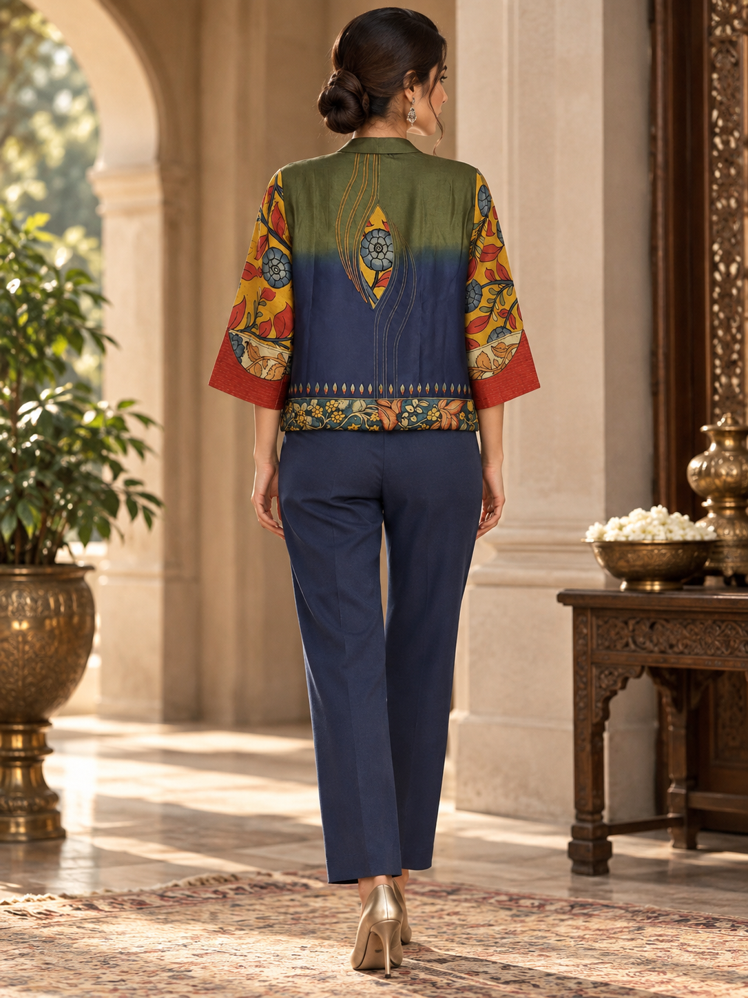 Formal Kairo Indigo Kalamkari Chanderi Short Jacket