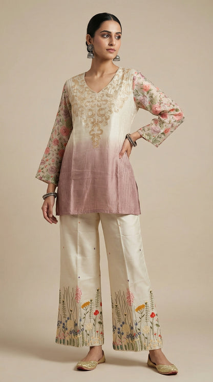 Formal chanderi Embroidered Indowestern set