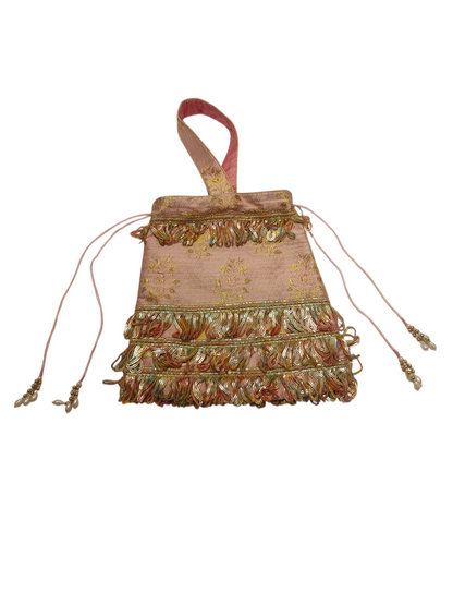 Saanjh Blush Gold Embroidered Fringe Potli