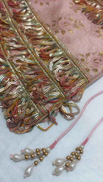 Saanjh Blush Gold Embroidered Fringe Potli