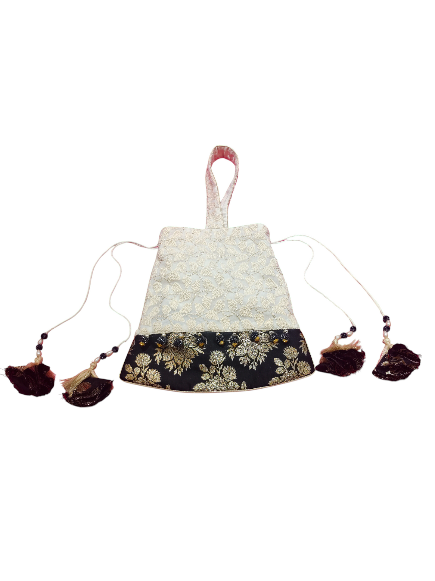 Eira Ivory Textured Bustier Potli with Brocade Floral Border