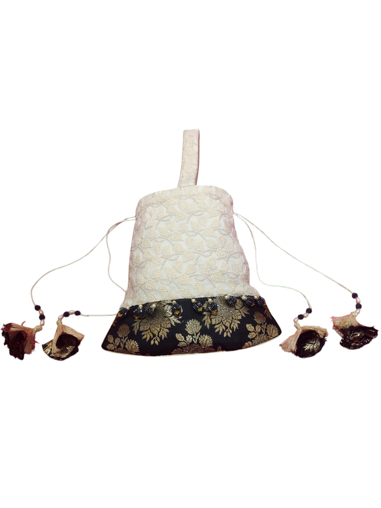 Eira Ivory Textured Bustier Potli with Brocade Floral Border