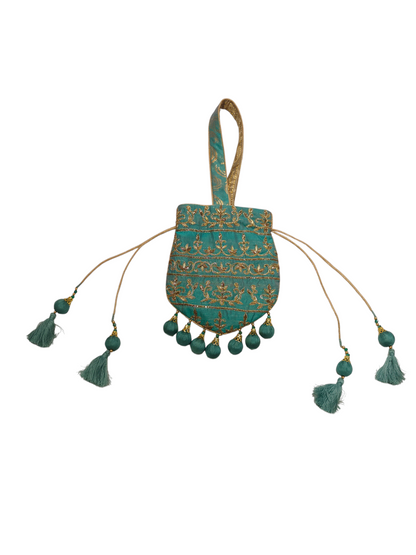 Meher Teal Aari Embroidered Potli