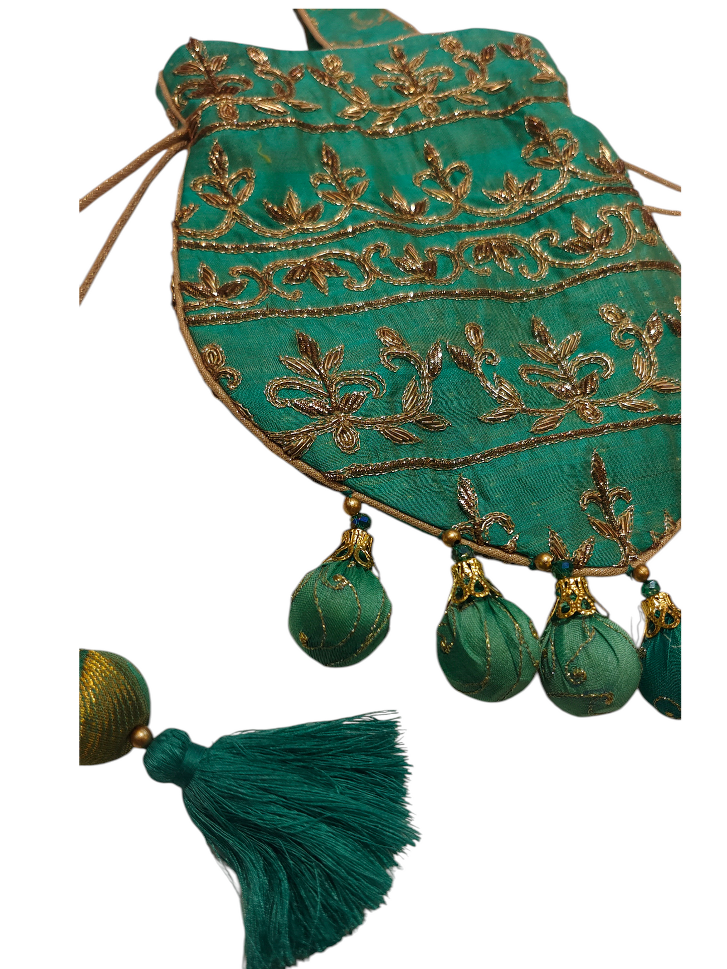 Ayaan Emerald Gold Embroidered Festive Potli