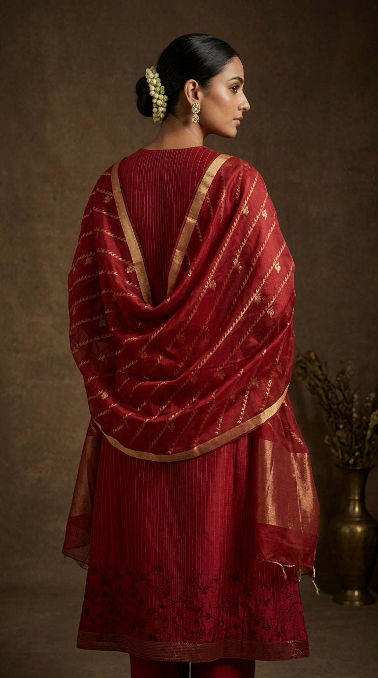 Semi Stitched Formal chanderi Suitset