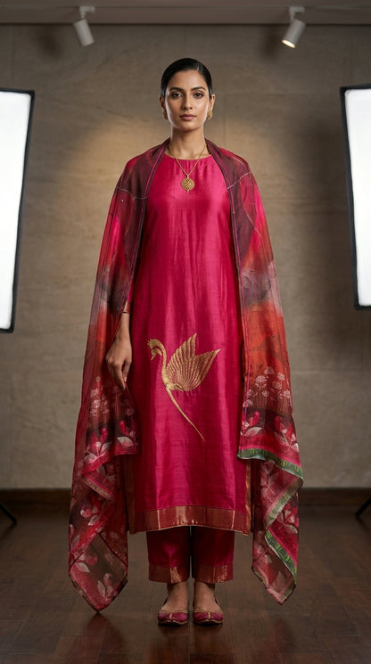 Semi Stitched Formal chanderi Suitset