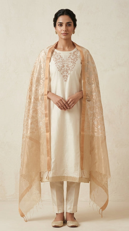 Semi Stitched Formal chanderi Suitset