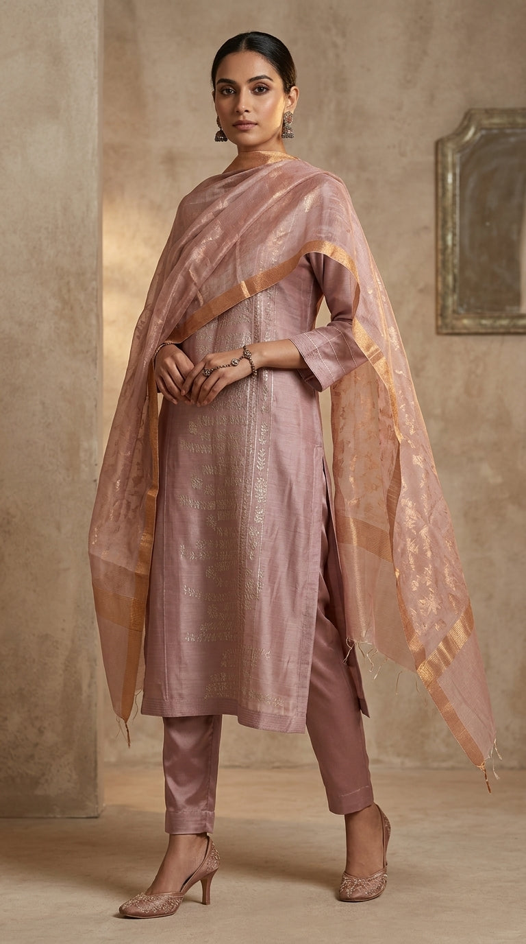 Semi Stitched Formal chanderi Suitset