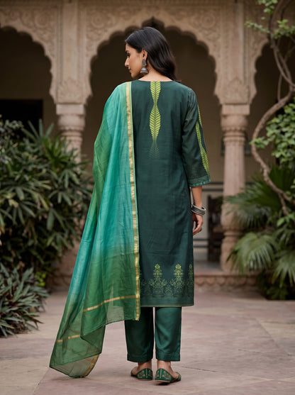 Semi Stitched Chanderi Casual Suitset