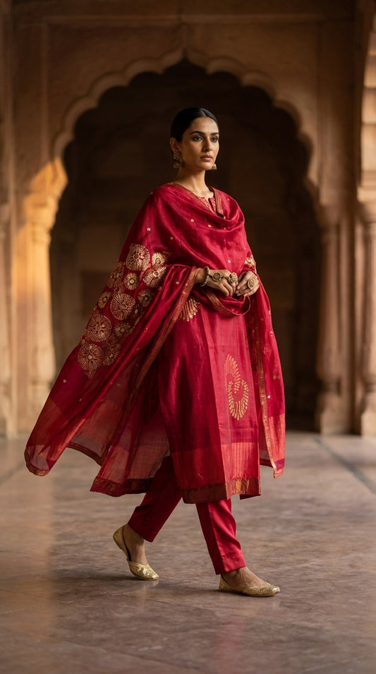 Semi Stitched Formal chanderi Suitset