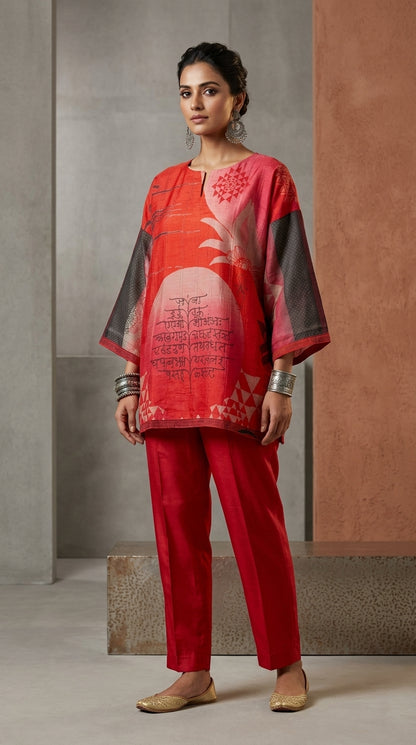 Semistitched Silk Linen Kota Digital Printed Short Tunic