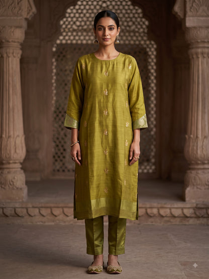 Semi Stitched Chanderi  Formal kurta