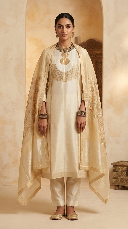 Semi Stitched Formal chanderi Suitset