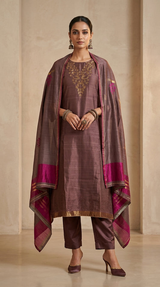 Semi Stitched Formal chanderi Suitset