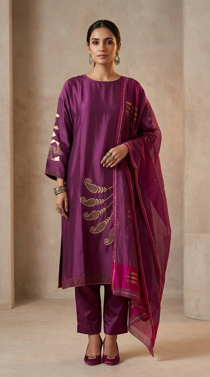 Semi Stitched Formal chanderi Suitset