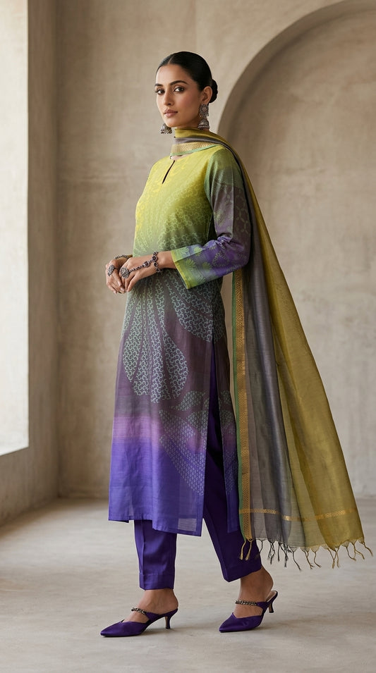 Semistitched Cotton lawn Casual Suitset