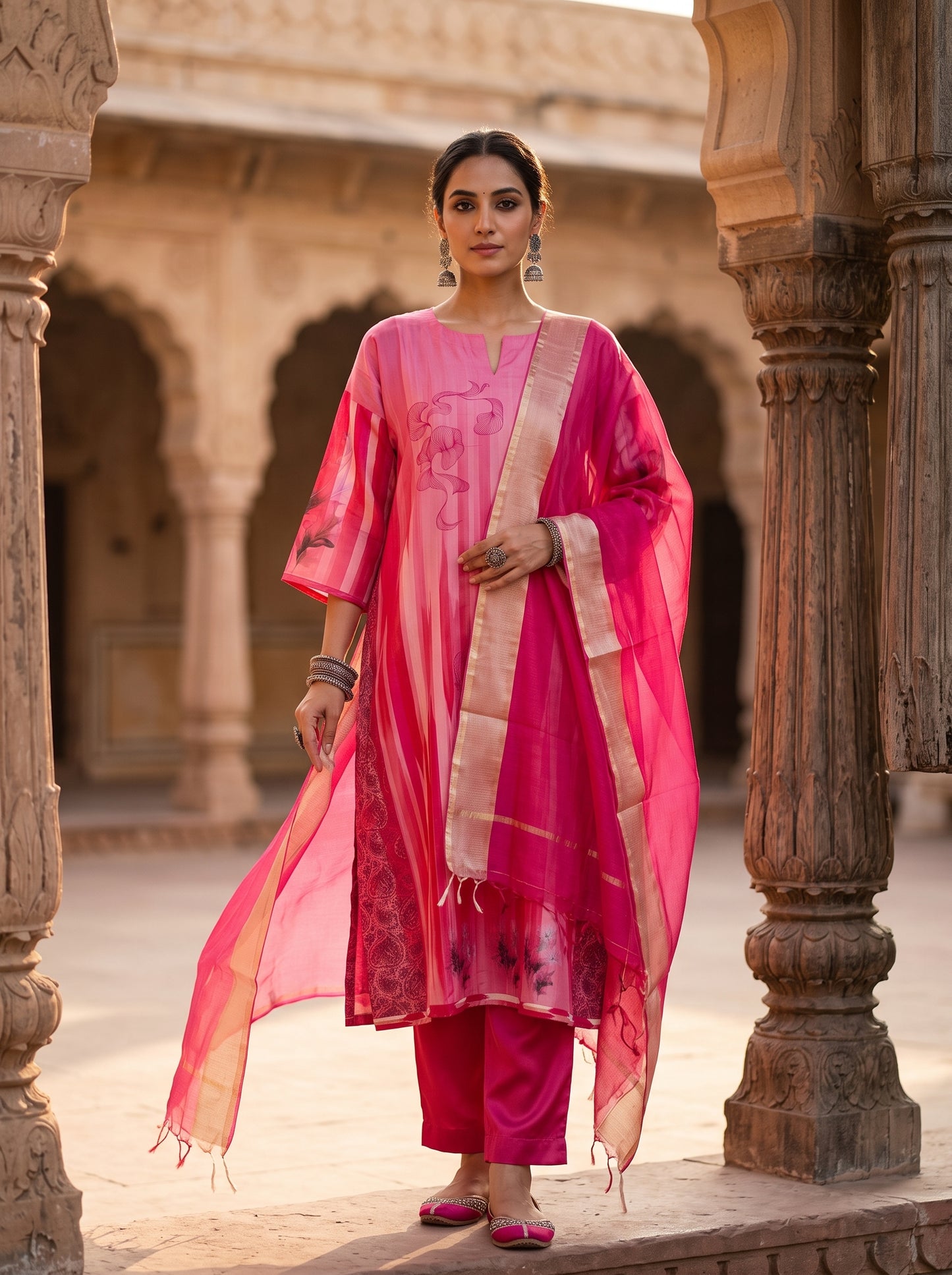 Semi Stitched Chanderi Casual Suitset