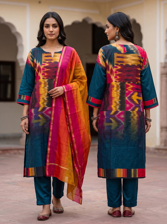 Semi Stitched Cotton Satin Casual Suitset