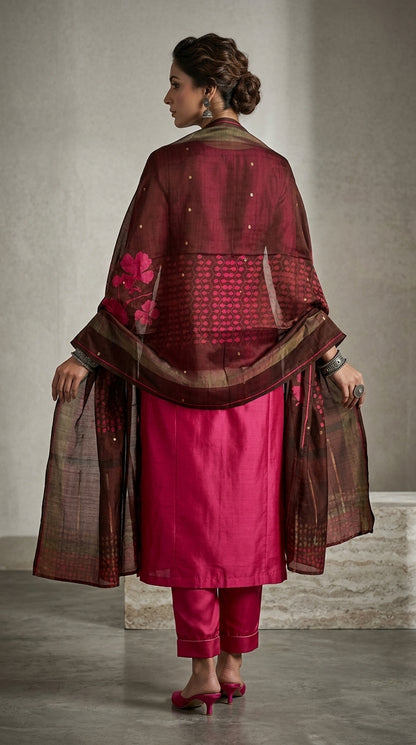 Semi Stitched Formal chanderi Suitset