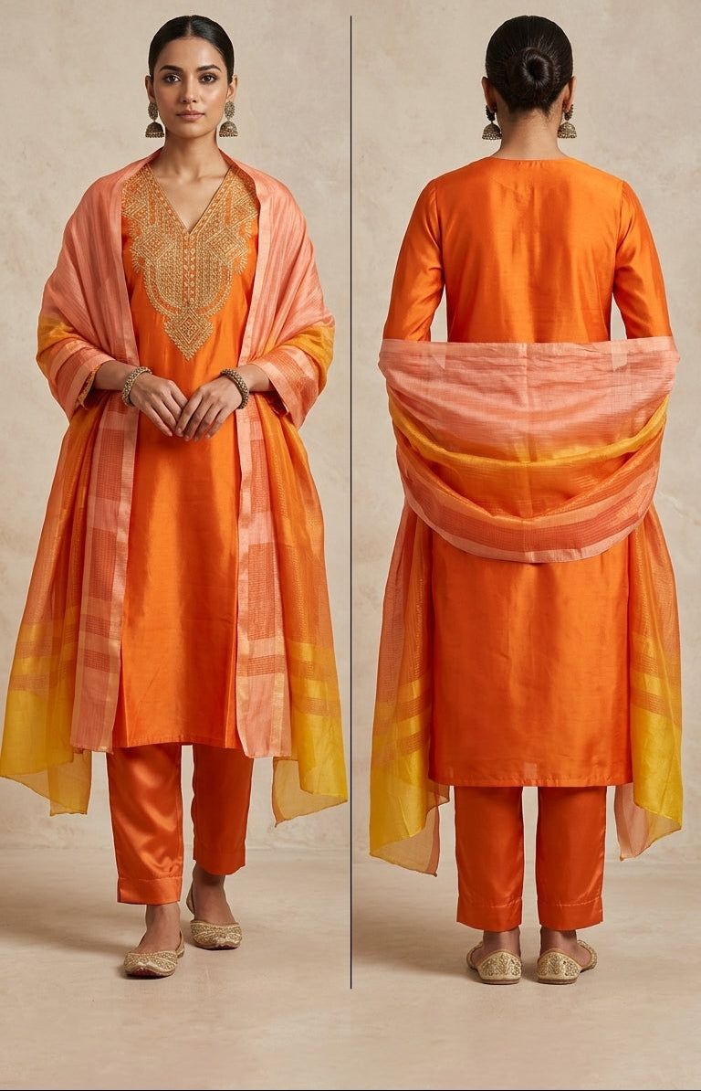Semi Stitched Formal chanderi Suitset