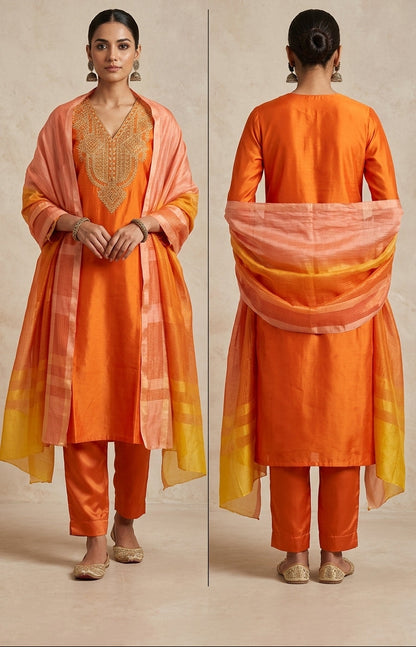 Semi Stitched Formal chanderi Suitset