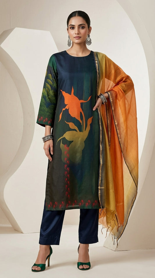 Semistitched Cotton lawn Casual Suitset