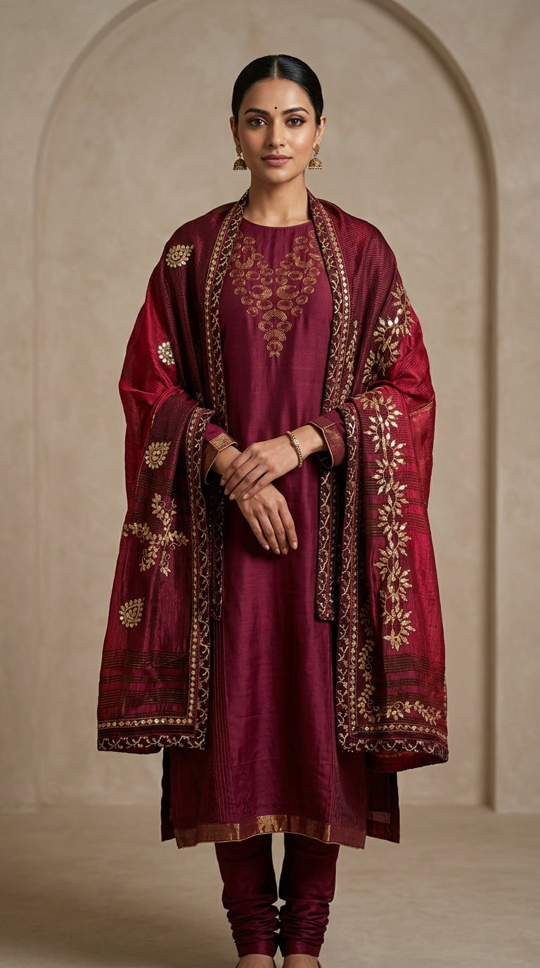 Semi Stitched Formal chanderi Suitset