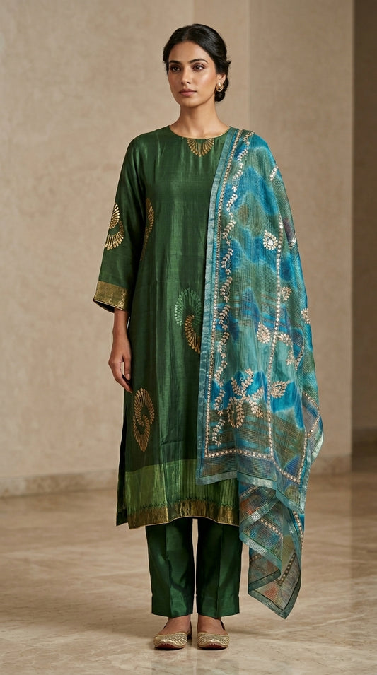 Semi Stitched Formal chanderi Suitset