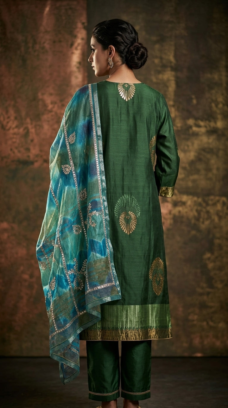 Semi Stitched Formal chanderi Suitset