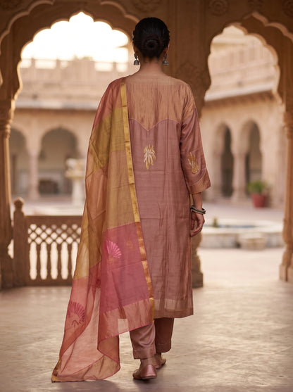 Semi Stitched Chanderi Formal Suitset
