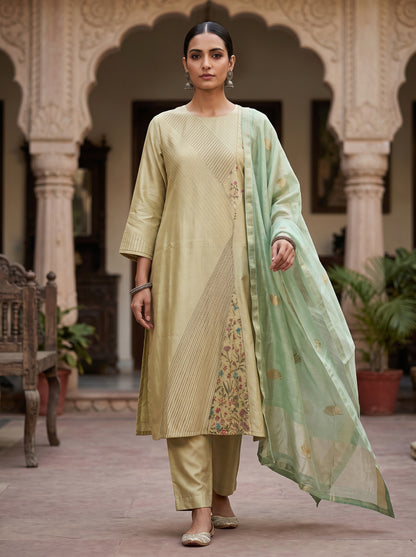 Semi Stitched Chanderi Formal Suitset
