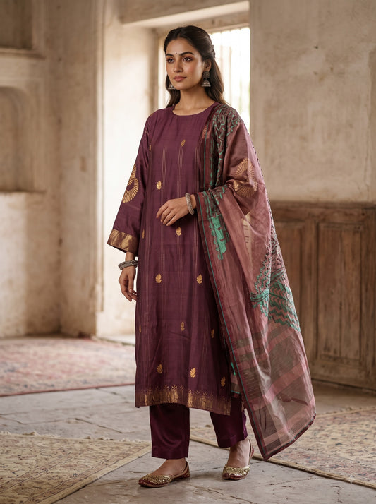 Semi Stitched Chanderi Formal Suitset