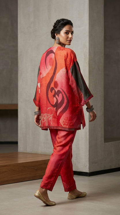 Semistitched Silk Linen Kota Digital Printed Short Tunic