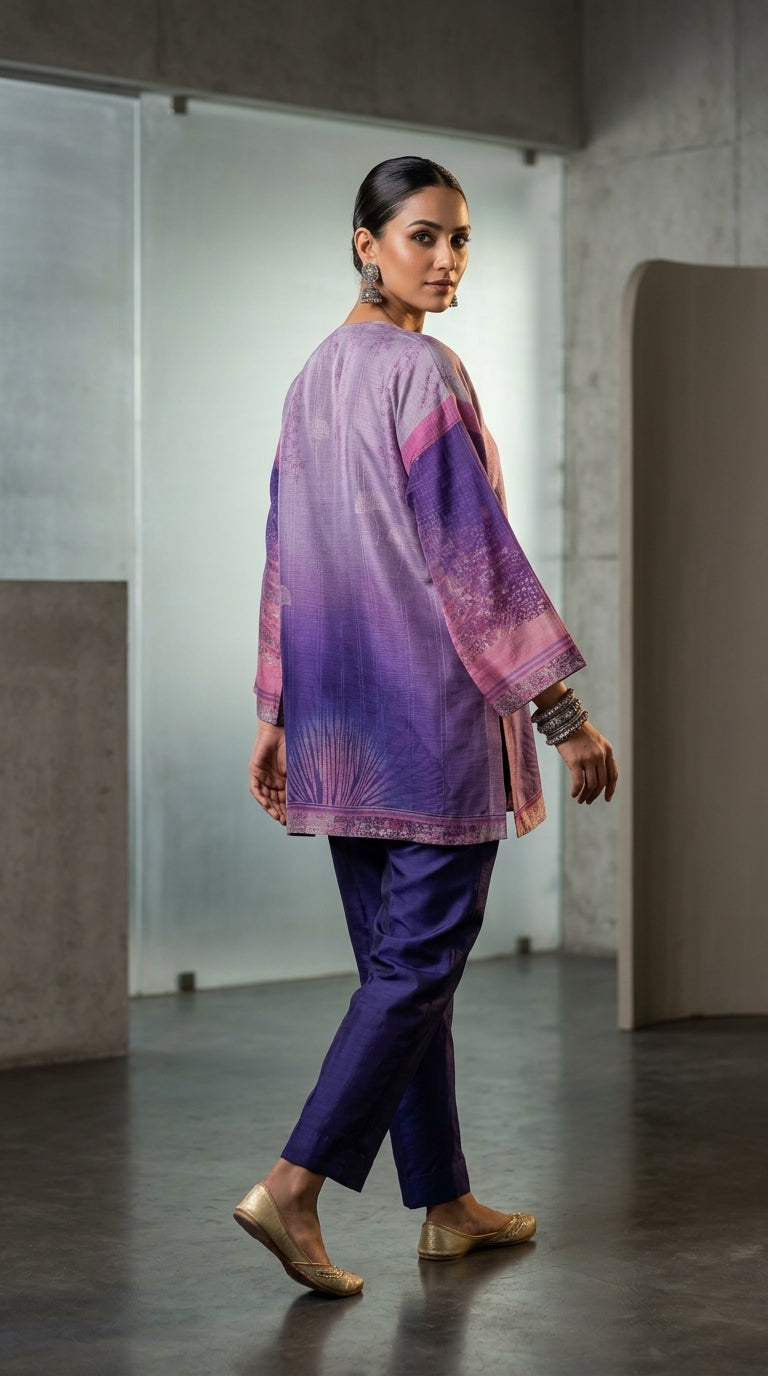 Semistitched Silk Linen Kota Digital Printed Short Tunic