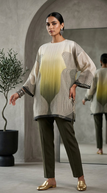 Semistitched Slik Linen Kota Digital Printed Short Tunic