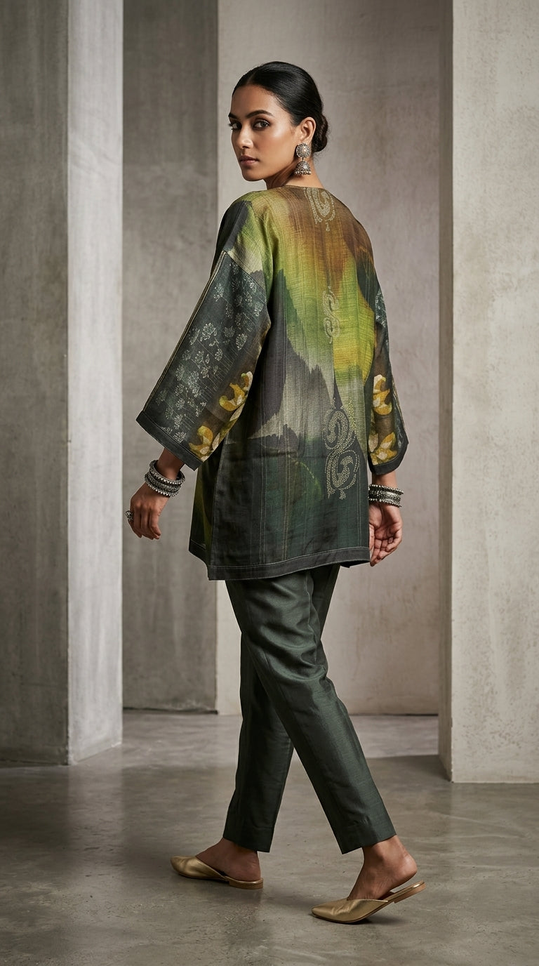 Semistitched Silk Linen Kota Digital Printed Short Tunic