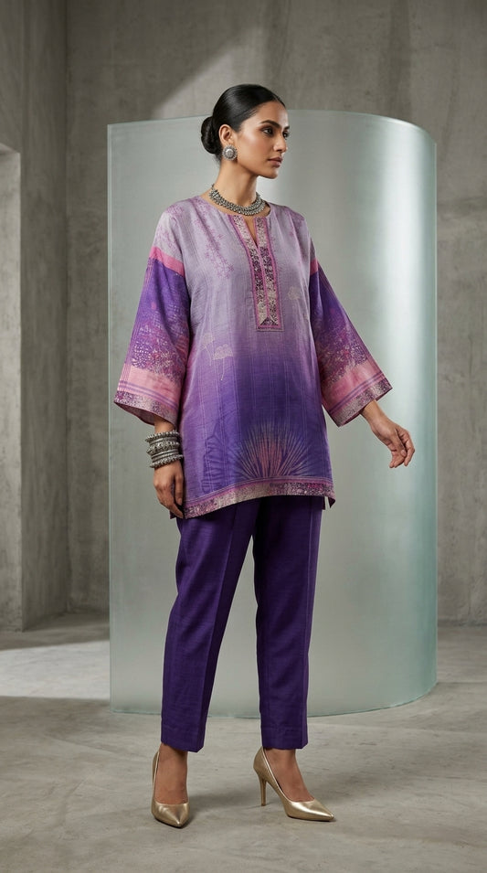Semistitched Silk Linen Kota Digital Printed Short Tunic