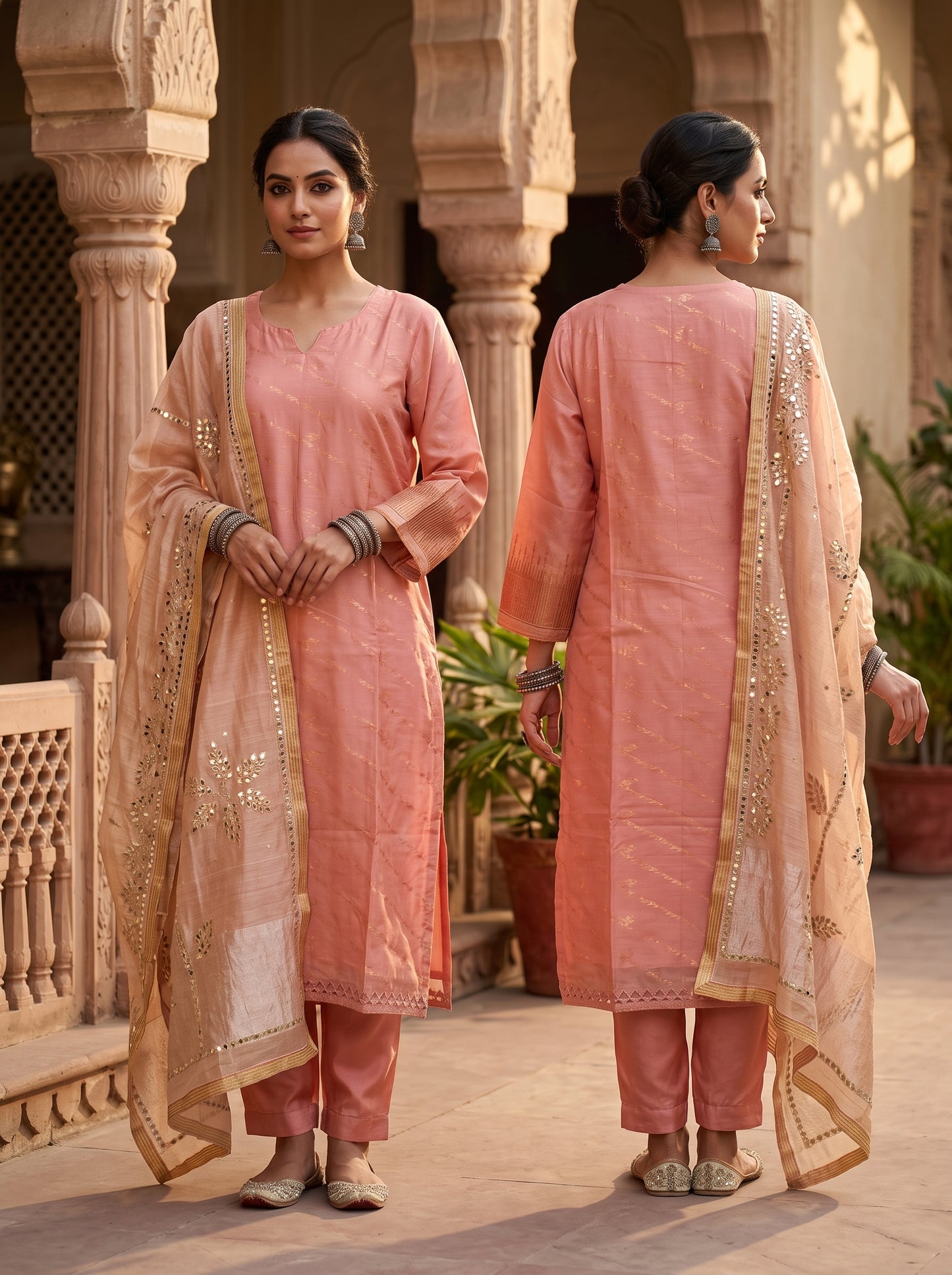 Semi Stitched Chanderi Formal Suitset